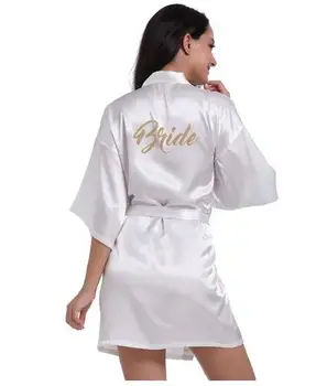 RB70 2017 Seksi Gelin Parti Elbise Harfi Bornoz Nedime Geri Kadınlar Kısa Saten Düğün Kimono Pijama Hazır Elbise Almak