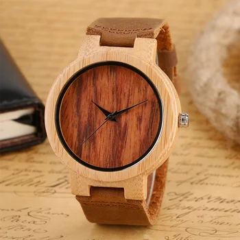 Reloj madera El-Erkekler Saatler yapılmış Doğal Ahşap Basit Işık Nedensel Saat Hakiki Deri Erkek Spor İzle Kuvars