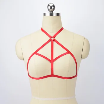 Renkli Açık Göğüs Kafesi Sütyen Kadın Kırpma Üst Esaret iç Çamaşırı Harajuku Gothic Koşum Kayışı 90 Fetiş Giymek Kutup Dans Giymek O0543