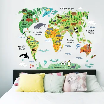 Renkli Dünya Haritası Duvar Sticker Çıkartma Vinil Sanat Çocuk Odası Ofis Ev Dekorasyonu yeni