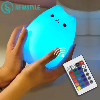 Renkli Kedi Silikon ışık 2 Modları Çocuklar Sensörü Gece Lambası Yatak Odası Işık Hoş Gece Işığı Şarj edilebilir Dokunmatik LED