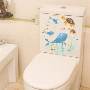 Renkli Sualtı Balık Kaplumbağa Duvar Çıkartmaları Pencere Mutfak Banyo Tuvalet Buzdolabı Süsleri Hayvan Çıkartmaları Karikatür