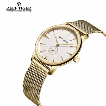 Resif Tiger/Erkek ve Kadınlar için Çift Sarı Altın Ultra İnce Saatler için Lüks Vintage Saatler RT Kuvars RGA820 Saatler