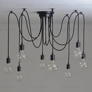 Retro Loft Siyah Örümcek Kolye Işıkları Ayarlanabilir Vintage Kolye Lambaları 8 kafa Tavan Lambası Endüstriyel