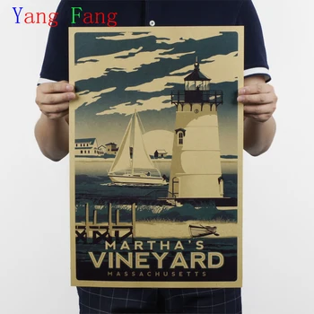 Retro Poster Duvar Sticker vintage Kraft Kağıt Afiş BAĞ Deniz Feneri Oturma Odası Grafik Sanat 51x35cm decotative