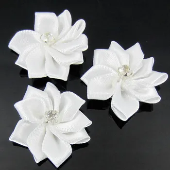 Rhinestone Aplike Düğün Giyim Aksesuarları Elişi Çiçekler mm Dikiş ile 40 adet Beyaz Küçük Kumaş el Yapımı Saten Çiçekler