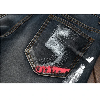 Rip Kot Erkek Yırtık Kot 2018 Kişilik Vintage Motorcu Serseri Delik Kot Pantolon Rahat Düz Kot 28-42 Hombre