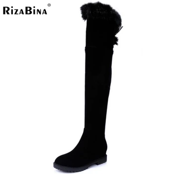 RizaBina kadınlar 34-43 diz çizme kış sıcak şövalye uzun çizme moda feminina BOTAŞ, ayakkabı P21950 boyutu üzerinde ayak düz yuvarlak