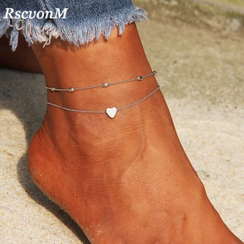 RscvonM Kalp Kadın Tığ Yalınayak Sandalet Ayak Bileği Bilezik Kadınlar İçin Bacak Bacak Zincir Takı Yeni Halhal Ayak Halhal