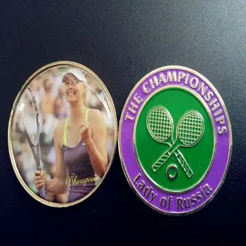 Rusya spor 2 adet/lot , Bayan tenisçi Sharapova şampiyonluk kazanan Gümüş kaplama renkli Hatıra para