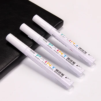 S558 10 Adet Bir Tarafı Yuvarlak Ayak Marker Kalem Tüm Malzeme İçin Kuru Hızlı Beyaz Renk Kalıcı Yağ Tipi Şarküteri