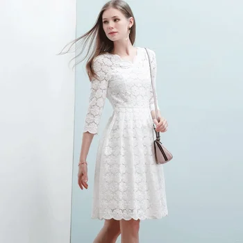SADECE ARTI İnce Beyaz Dantel Elbise bol Dökümlü Kucak Kadın Elbise Hollow Out Yarım Kollu Casual Uzun Kadın Pamuk Dantel Vestidos Elbise