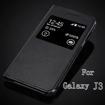 Samsung Galaxy J3 J300F J300 J3000 Lüks Klasik Ultra İnce PU Deri Pencere Görünümü Flip Kapak Kılıf İçin en Kaliteli