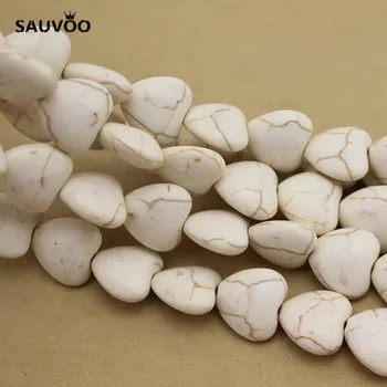 Sauvoo 29pcs/lot Toptan Beyaz Howlite Gevşek Spacer Kalp Handmde DİY Takı Malzemeleri Yapma F121 için 15 mm*14 Boncuk Takılar