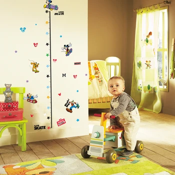 Saçak ile Mickey Mouse çocuk odaları için sticker duvar çıkartmaları ölçü yükseklik büyüme grafiği Kreş çıkartmalar cetvel dekor yükseklik