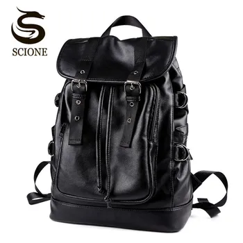 Scione Erkekler PU Deri Sırt çantası Vintage İş Bagpack Erkek Okul Çantası Laptop Sırt çantası Erkek Omuz Çantaları Pack Sırt çantası Seyahat
