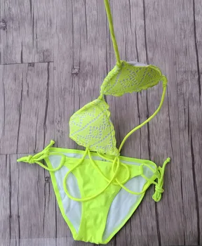 Seksi Kız Tasarımcı secret Mayo Mayo kadın Bikini Üçgen Bikini Sarı Örgü Düşük Bel Brezilya Dantel