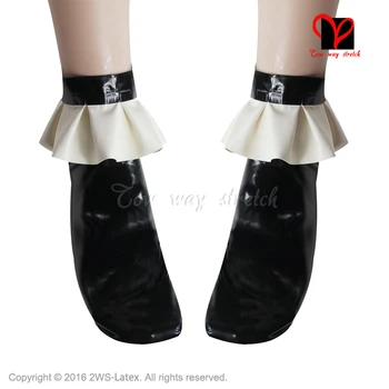 Seksi Siyah beyaz kısa Çorap Lateks Lastik ayak Bileği ayak elbise sıkı WZ Frilled Bacak XXXL artı boyutu Lastik fırfır fırfır 006-