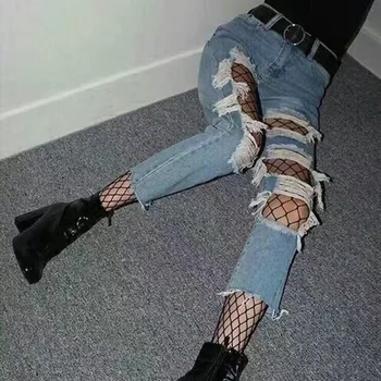 Seksi örgü külotlu çorap kadın siyah kadın hollow out uzun çorap fishnet tayt club parti çorap yüksek bel tayt