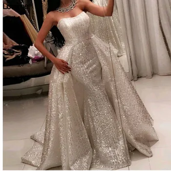 Seksi Şeffaf Uzun Kollu Glitter Akşam Parti 2018 Resmi Elbise Kat Uzunluğu Dubai Robe De Soiree Elbise Denizkızı