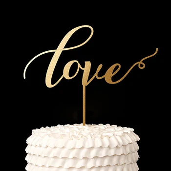 Senaryo Sevgilisi Pasta Topper Altın Ahşap Rustik Düğün Süslemeleri Gelin Duş Hediyeler, Yıldönümü Partisinde Pasta Süslemeleri