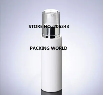 Serum/losyon/şampuan/emülsiyon/su/vakıf ambalaj için parlak Gümüş pompa/kapaklı 100 ml BEYAZ PET ŞİŞE plastik şişe