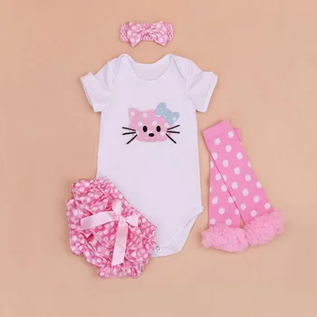 Set yeni Doğan Hayvan Kedi Kız Bebek Elbiseleri başına 4 adet puantiyeli Saten 0 için Kafa Tayt Şort 24Months Pembe-
