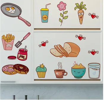 Sevimli Buzdolabı Sticker Karikatür Kızarmış Yumurta Çörek Yaratıcı Mutfak Dekorasyonu Poster Grafik Dolap Duvar Kağıdı Çıkartma Peynir