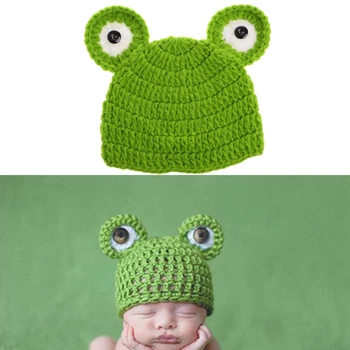 Sevimli Karikatür Bebek Şapkaları Bebek Şapkaları Fotoğraf Sahne Kurbağa Şapka Yeni Doğan P101 El Yapımı -