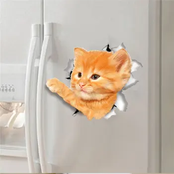 Sevimli Kedi Yavru kedi Klozet Çıkartmaları Dekorasyon 3d Hayvanlar Evcil Ev Duvar Sanat Diy Duvar Çıkartmaları Kabuğu ve Sopa Poster Tuvalet
