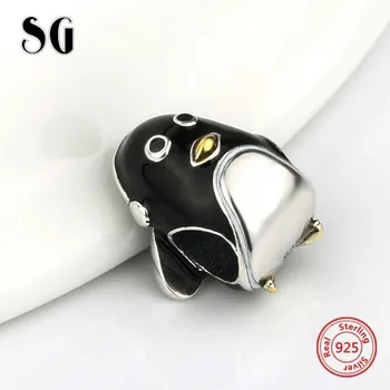 SG 925 Gümüş Takılar siyah emaye Orijinal pandora Charms Fit ile hayvan penguen boncuk diy Takı Hediye Bilezik sevimli