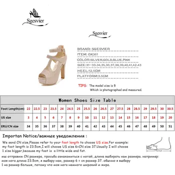 SGESVİER Marka Moda Ayakkabılar Kalın Topuklu Kadın Snadals 12.5 CM Toka Sandalet Altın Gümüş Seksi Kadın Ayakkabıları 31-43 OX361 Boyutu