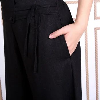 Shanghai Hikayesi En kaliteli Çin Geleneksel Pantolon Kadın Fişekleri Siyah Pantolon bayan için pamuk Karışımı Geniş Bacak Pantolon Pantolon