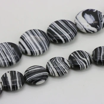Sikke şekli Siyah&beyaz zebra Türkiye taş malakit gevşek boncuk 12/21 mm Boyutlar opsiyonel 15