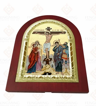 Simge Saint Anthony Byzanine yüksek Kaliteli Ahşap El Sanatları Büyük Altın Kaplama Gümüş Metal Çerçeve Ortodoks Kilisesi Dini resimler
