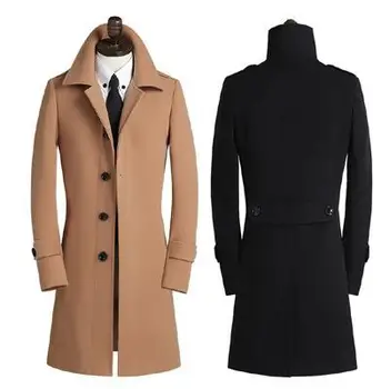 Siyah haki gri 2018 sonbahar erkek ceket erkek ceket casual ince uzun tasarım kışlık palto erkek kıyafetleri kaşmir 9XL açması -