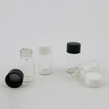Siyah kapaklı Plastik Kapaklar 1/10oz Mini Cam Şişe 3cc Vida Boyun Numune Şişeleri ile 50 x 3 ml Açık Boş Mini Cam Şişe