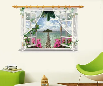 SK9020F 3D Ekranlar Plaj Güneş Duvar Sticker Çıkartma Sanat Dekor Ev Oda Kapı Pencere Duvar Banyo Dekorasyon Görüntüleyin