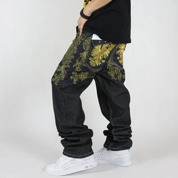 Sokotoo Hiphop kot erkek düz nakış gevşek rahat pantolon erkek moda hip-hop kot