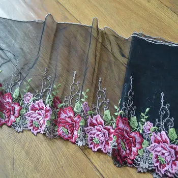 Somelace (2yds/lot)siyah tül kırmızı pembe karışık çiçek Nakış kaliteli dantel kumaş dantel işlemeli 17050702 Yüksekliği