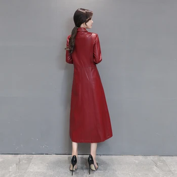 Sonbahar Büyük Salıncak Kadın Deri Ceket Çin Moda Tek Cep Uzun Kadın Koyun Derisi Mont, Deri Ceket Kadın Göğüslü Faux