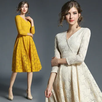 Sonbahar Kış Elbise Dantel Hollow Out Uzun Kollu Casual Giyim Kadın Zarif İnce Vintage Elbise Parti Vestidos İş