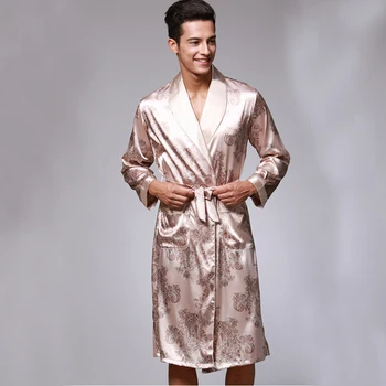 SSH070 YENİ Saten İpek Elbise Erkek İlkbahar Sonbahar Uzun Kollu Pijama Bornoz Yüksek Kalite Elbise Seksi İpek Kimono Hombre Soyunma