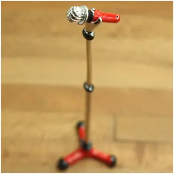 Stand Yüksekliği 9.1 cm İle FBİL-Dollhouse Minyatür Oyuncak Metal Bir Mikrofon