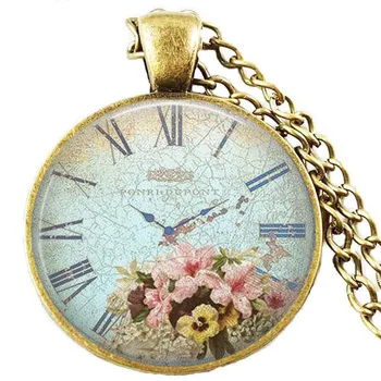 Steampunk saat kolye vintage saat çiçek saat kolye takı eski uzun zincir 1 adet/lot moda steampunk kolye
