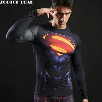 Superman T shirt Erkek Fitness Vücut geliştirme Yenilik Sıkıştırma Üstleri T-shirt 2017 Uzun Kollu Tişört Bahar süper Kahraman ZOOTOP AYI