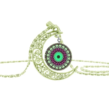 SUTEYİ Moda kına yoga yeşil rengi ay kolye Hint takı kolye çiçek mandala kolye Kolye el yapımı kolye-