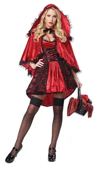 Sweet Little Red Hood Cadılar Bayramı Kostümü Süslü Elbise Sürme Cosplay Kırmızı Başlıklı Kız Kostümü