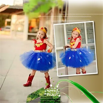 Süper Doğum Günü Hediyesi Kız Tutu Elbise Wonder Woman Superman Kostümleri Cosplay Fotoğraf Sahne Noel Cadılar Bayramı Elbise İlham