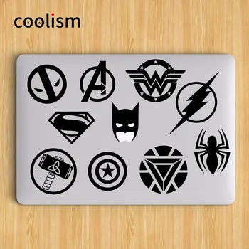 Süper Kahramanlar Logo Retina Pro 13 MacBook Air Çıkartma 11 12 15 inç Mac Mi Dizüstü Deri Çıkartma Batman Laptop Sticker Seti